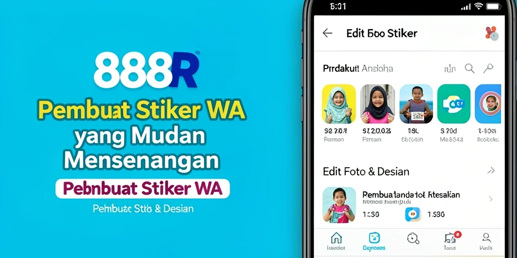 Antarmuka aplikasi 888R untuk membuat stiker WA yang menarik.