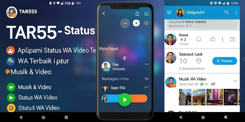 Antarmuka aplikasi TAR555 menampilkan beragam pilihan video Status WA.