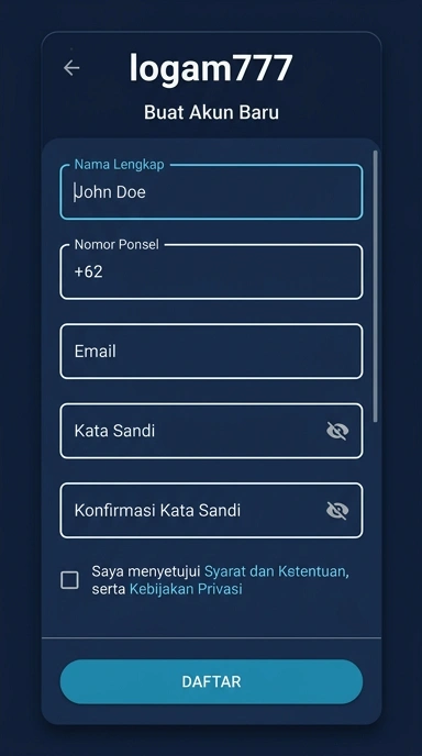 Tampilan halaman daftar logam777